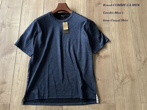 新品 COMME CA MEN コムサメン 日本製 麻プレーティングジャージー 半袖Tシャツ 09ネイビー Mサイズ 42TG03 定価16,500円