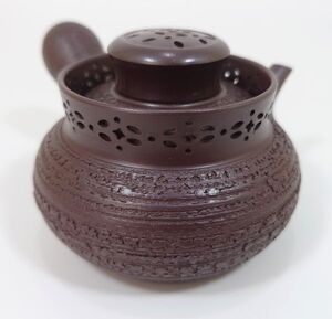 【希少】 萬古焼 『 伊藤実山 』 作　鈴入 急須　茶注 茶器 煎茶器　本物保証　K241122327R