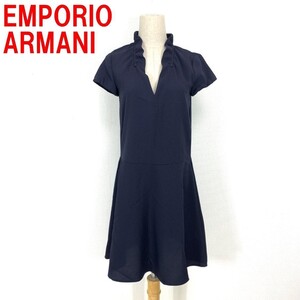 A3982 エンポリオアルマーニ ロングワンピース EMPORIO ARMANI ネイビー半袖 フレア 紺 36