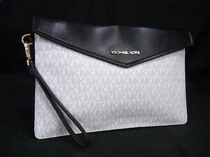 1円 ■極美品■ MICHAEL KORS マイケルコース MK柄 PVC×レザー クラッチバッグ セカンドバッグ ホワイト系×ブラック系 FF2971