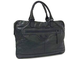 1円 ■美品■ BALENCIAGA バレンシアガ 272405 ミニフォルダー レザー ハンドバッグ トートバッグ メンズ レディース ネイビー系 BK4113