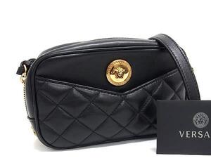 1円 ■極美品■ VERSACE ヴェルサーチ メデューサ レザー キルティング チェーン クロスボディ ショルダーバッグ ブラック系 FK1718