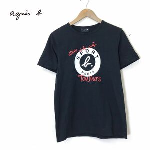 G1865-N◆良品◆ agns b SPORT アニエスベー スポーツ 半袖Tシャツ カットソー プリント ◆ size1 ブラック 黒 コットン100