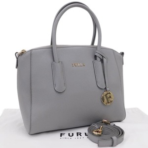 1円 ■ 新品同様 フルラ 2wayバッグ グレー系 レザー レディース 普段使い 通勤 FURLA ■E.Bll.hP-07