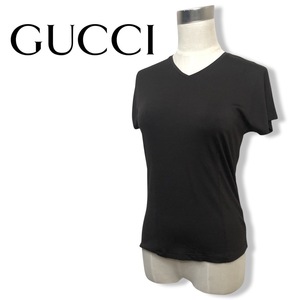 ★グッチ GUCCI★レーヨン Vネック カットソー Tシャツ トップス ブラウン 茶 size 40 管:C:08