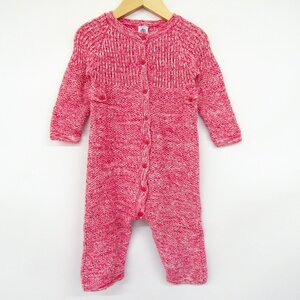 プチバトー ツナギ ロンパース ウール混 メランジニット ベビー 女の子用 18m/81cmサイズ レッド PETIT BATEAU