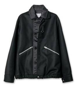 未使用品 定価¥126500 sacai 23AW Melton Blouson Black Size3 ブルゾン ジャケット ブラック MA-1 スウェット パーカー