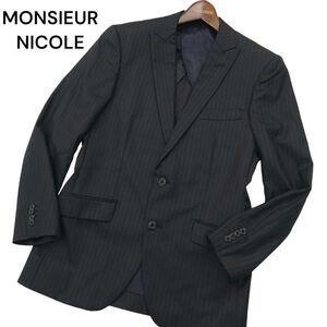 MONSIEUR NICOLE ムッシュ ニコル 通年 背抜き ストライプ★ スリム テーラード ジャケット Sz.46　メンズ グレー　A4T01796_2#O