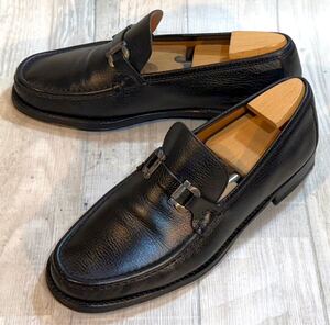 Salvatore Ferragamo フェラガモ◆26.5cm 8.5 EE◆ガンチーニ モカシン ローファー 革靴 ビジネスシューズ ドレスシューズ ITALY製 シボ革