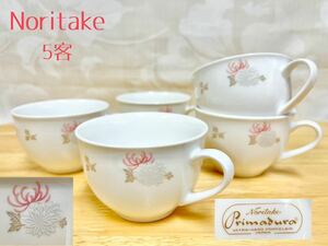 ノリタケ Noritake primadura 花柄 カップ5客 彼岸花 ダリア コーヒーカップ スープカップ