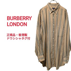 正規品 BURBERRY LONDON バーバリーロンドン ヴィンテージ古着ドウシシャノバチェックストライプシャツ長袖ベージュノヴァチェックアイコン