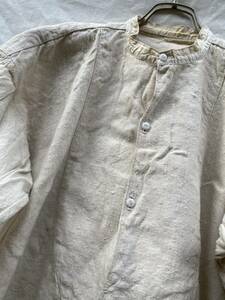 素敵な 細かいギャザー ミルクボタン ANTIQUE LINEN アンティーク リネン FRENCH フレンチ TUNIC チュニック 10s20s30s