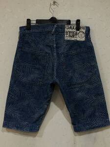 ※新 恵美寿神頭 EVISU エヴィス エビス LOT 2005 総柄 ハーフ ショートデニムパンツ インディゴ 日本製 32 　 BJBC.H