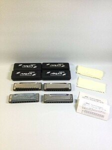 S686○ARIA アリア FOLKBLUES HARMONICA フォークブルース ハーモニカ 4個 まとめ ケース/クロス/説明書 【未確認】