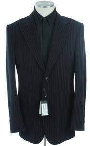 【JK521】ジョルジオアルマーニ黒ラベル・ネイビーストライプ・紺縞ジャケット・紺色（48）新品セール！
