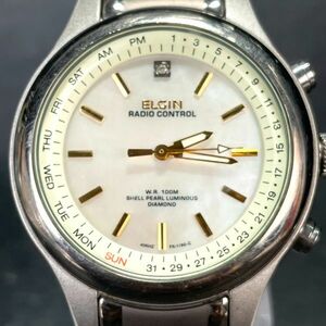 ELGIN エルジン 腕時計 アナログ ソーラー チタニウム シェル文字盤 1Pダイヤ 3針 メタルベルト シルバー ラウンド 男女兼用 ユニセックス