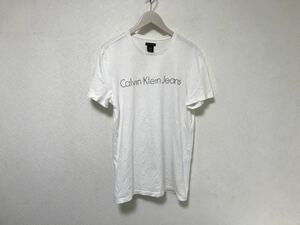 本物カルバンクラインジーンズCalvinKleinコットンロゴプリント半袖Tシャツメンズアメカジサーフビジネススーツ白ホワイトMインド製