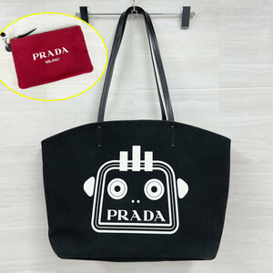 【SB-12】中古　PRADA プラダ　ロボット トートバッグ　ポーチ付き　イタリア製　キャンバス　黒　肩掛け