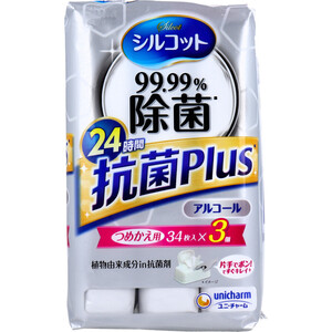 【まとめ買う】シルコット 99.99％除菌 抗菌Plus ウェットティッシュ アルコールタイプ 詰替用 34枚入×3個パック×40個セット