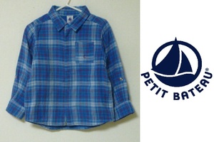 ■ロゴあり◎■PETIT BATEAU/プチバトー■2way チェックシャツ■4ans/104cm