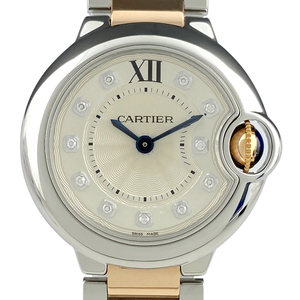 カルティエ CARTIER バロンブルー SM 11Pダイヤ WE902030 腕時計 SS PG クォーツ シルバー レディース 【中古】