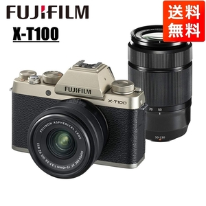 富士フイルム FUJIFILM X-T100 15-45mm 50-230mm ダブルズームレンズキット ゴールド ミラーレス一眼 カメラ 中古