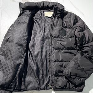 極美品 17AW◆GUCCI ダウンジャケット ミケーレ期 GG柄 現行タグ ブランドロゴ ワッペン 2way フード収納可能 ブラック レディース グッチ