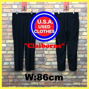 BP3-374★W86センチ位★USA古着【claiborne】ピンストライプ ノータック トラウザーズ スラックスパンツ【W34 メンズ L】ブラック ゴルフ