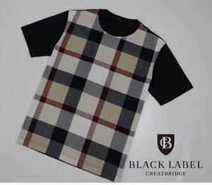 【店舗限定】 新品 BLACK LABELCRESTBRIDGEブラックレーベル クレストブリッジ パネルCBチェックTシャツ 【L】 ベージュ×ネイビ−