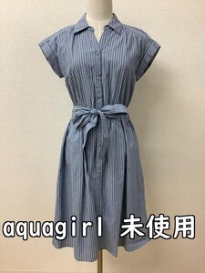 AG by アクアガール (aquagirl) タグ付き未使用 薄ブルーに白ストライプワンピース ウエストゴム サイズM