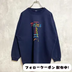 古着 used　長袖ロゴ刺繍スウェット　トレーナー　クルーネック　フランス　パリ　エッフェル塔　ネイビー　秋冬服