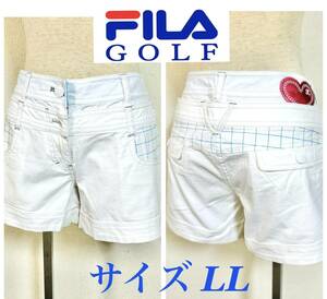 FILAGOLF　フィラ　ゴルフウェア　ショートパンツ 　ピンクハート＆ダブルウエスト　ホワイト　レディースLL