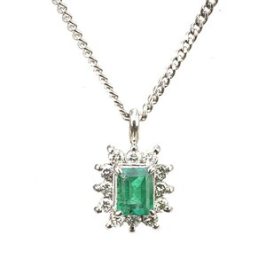 Pt850/Pt900エメラルドネックレスＤ付 0.29ct0.16ct