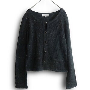 MICHEL KLEIN ミッシェル クラン★カーディガン長袖 サイズ38 ラメ感&パイピングが上品エレガント♪ 黒系＊ｗ8916