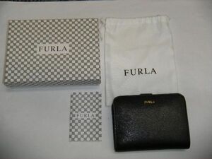 ★フルラ/FURLA 二つ折り財布/ブラック色/L字ファスナー/ショートウォレット/札入れ/小銭入れ/カードケース/美品★