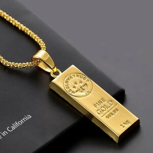 ☆１円〜　18KGP（Gold Plated）鍍金新品海外限定 インゴットゴールドチェーン☆ネックレス ペンダント メンズ 高品質 高級感 光沢 大人気 