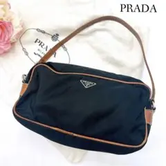 プラダ PRADA アクセサリーポーチ ナイロン レザー 金具 ネイビー 三角