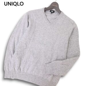 UNIQLO ユニクロ 秋冬 高級 カシミヤ100％★ Vネック ニット セーター Sz.L　メンズ グレー　C4T10499_B#K