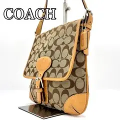 【美品】COACHコーチ ショルダーバッグ　シグネチャー　斜め掛け　レザー　茶色