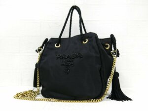 ◆美品◆PRADA プラダ◆ビーズロゴ◆ナイロン◆2way チェーン ショルダー ハンド バッグ◆ブラック ゴールド金具◆イタリア製◆A7797