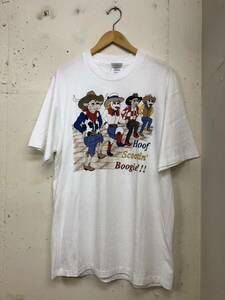 美品　90s hanes シングルステッチ　半袖tシャツ　白　L USA古着 ウエスタン　牛　boogie