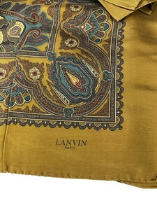 掘り出し物　LANVIN PARIS ランバン　イタリア製　シルク100％　正方形　プリント大判スカーフ　アンティークゴールド×ペイズリー　乗馬