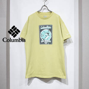 M / Columbia PFG コロンビア コットン 半袖 Tシャツ 前面 グラフィック TEE カジキマグロ デザイン プリント ライム イエロー 古着 フェス