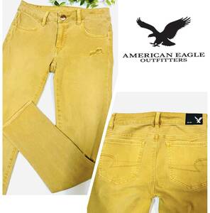 AMERICAN EAGLE　アメリカンイーグル　ダメージ加工＆スキニー　カラーデニム　SUPER SUPER STRETCH　からし色　サイズUS 0