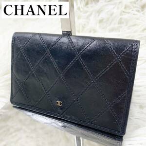 【極美品】CHANEL シャネル ビコローレ 二つ折り財布 ヴィンテージ ブラック