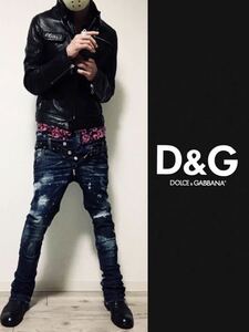 正規 D&G LAMB LEATHER SINGLE JACKET BLACK ドルチェ&ガッバーナ ラムスキン レザージャケット シングルライダース size46★