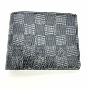 ルイヴィトン LOUIS VUITTON ポルトフォイユ ミュルティプル 二つ折り財布 ダミエ グラフィット N62663 ブラック RA1177