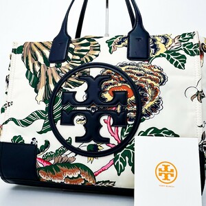 1円〜■超美品■Tory Burch トリーバーチ 総柄 エラ キャンバス トートバッグ ビジネス 大容量 A4 レディース メンズ レザー マルチカラー