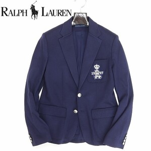 国内正規品◆RALPH LAUREN ラルフローレン コットン エンブレム メタルボタン 紺ブレザー ジャケット ネイビー 12 180/104A