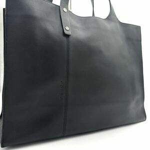 1円/極美品● LOEWE ロエベ トートバッグ ビジネスバッグ ロゴ 型押し アナグラム 金具 肩掛け A4 大容量 メンズ 黒 ブラック レザー